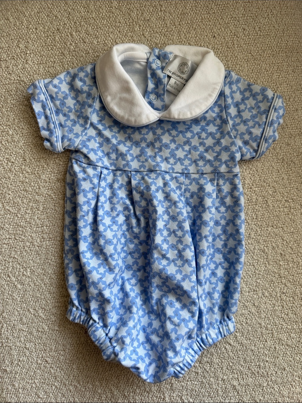 The Proper Peony Baby Blue Star-Print Bubble with White Collar